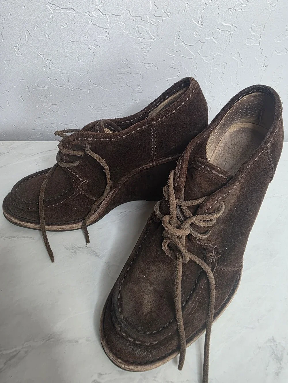 Frye Chucka Caroline Women's Brown Suede Wedge Lace-Up Shoes Size 7M‎